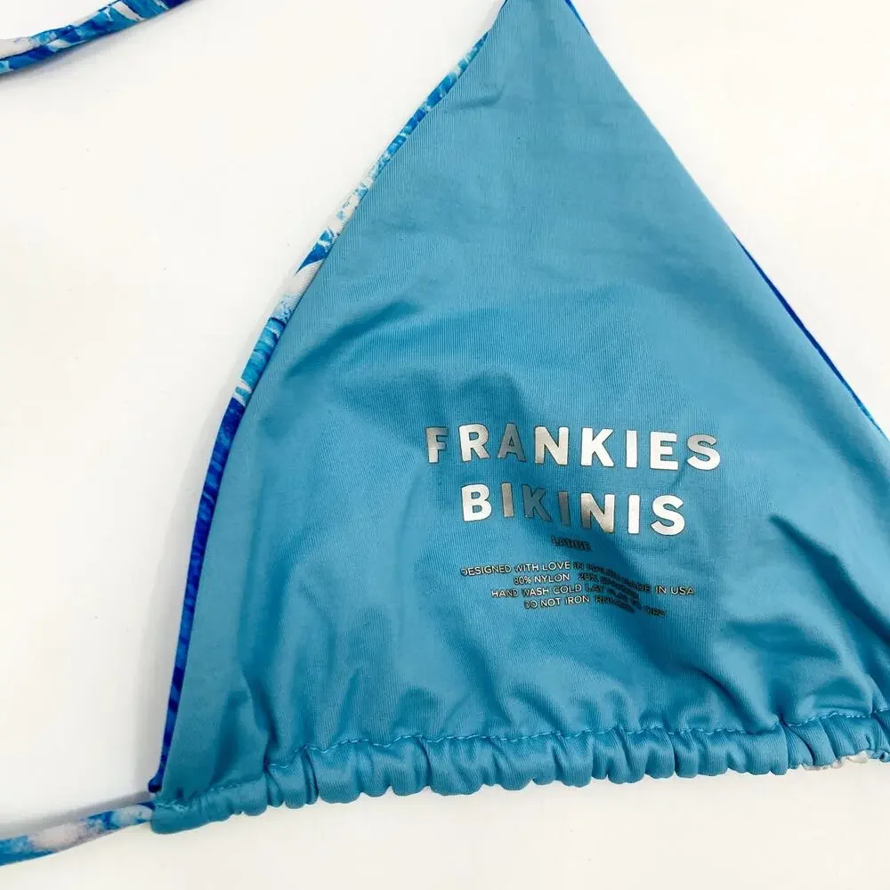 Frankie's Bikinis tia waves Blue triangle bikini top